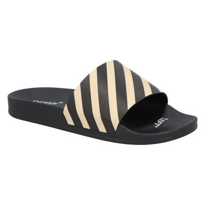 Off-white Sliders 'diagonal Stripe - Black Beige' In Black