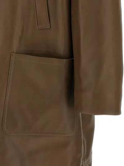 Fendi Double-breasted Leather Coat Coats And Trench Coats Brown In Brown
