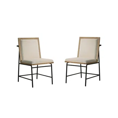 Hivvago Tory 25 Inch Dining Chair Set Of 2, Cream Fabric, Brown Wood, Black Metal In Black