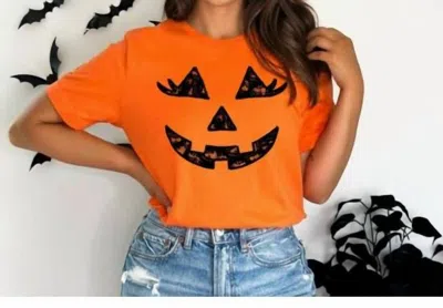 Fox And Owl Orange Pumpkin Face Graphic Tee In Orange