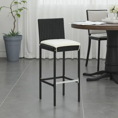 Hivvago Nyra Garden Barstool Chair Set Of 4, White Cushions, Black Rattan In Black
