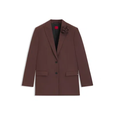 Hugo Boss Relaxed-fit Blazer With Flower Brooch In Black