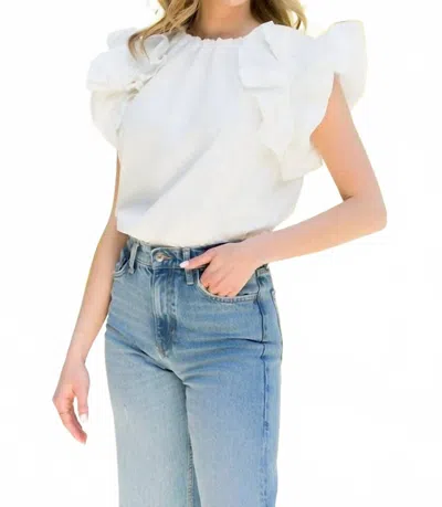 Thml Whispering Petals Flutter Top In White In Multi