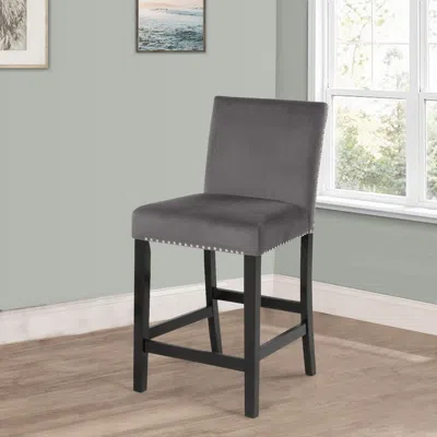 Hivvago Kate 40 Inch Wooden Counter Height Chair With Velvet Seat, Set Of 2, Gray In Gray