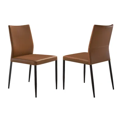 Hivvago Ash 22 Inch Dining Chair Set Of 2, Brown Faux Leather, Tall Curved, Black In Brown