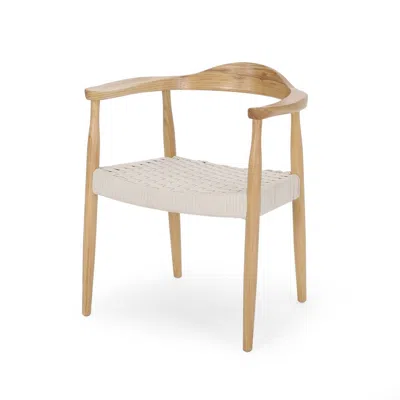 Hivvago Accent Armchair, White Rope Woven Style Seat, Natural Brown Ash Wood In White