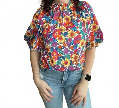 Thml Puff Sleeve Floral Top With Button-up Back In Multicolor In Multi