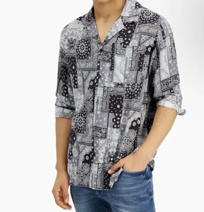 Sun + Stone Bandana Woven Rayon Shirt In Grey In Gray