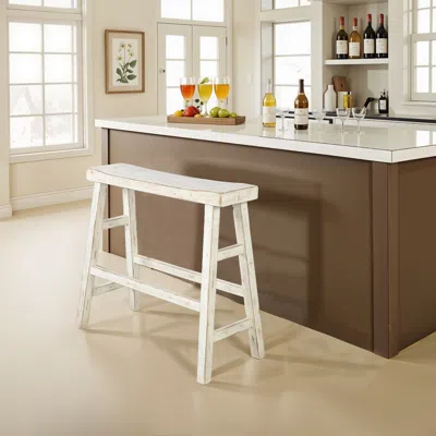 Hivvago Rena Bar Height Bench, 33 Inch Rustic White Sand Mahogany Wood Frame In White