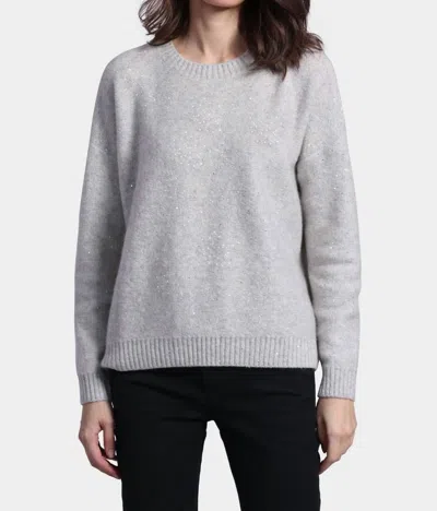 Minnie Rose Sparkle Cashmere Boxy Crew Neck Sweater In Polar In Gray