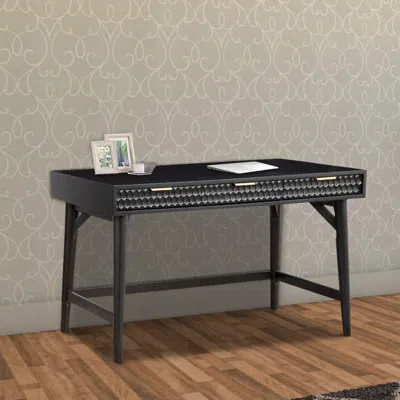 Hivvago Writing Desk With 3 Drawers And Wooden Frame, Black In Gray