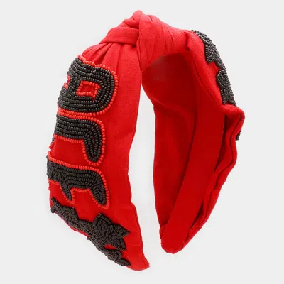 Fashnzfab Game Day Seed Beaded Ace Message Star Knot Burnout Headband In Red
