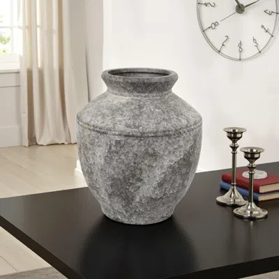 Hivvago Accent Vase, Antique Brown Gray Ceramic, Modern Pot Shape, 16 Inch In Gray