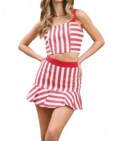 Tcec The Ramona Striped Two Piece Skirt Set In Red/white In Red