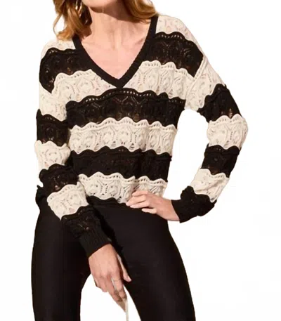 Tribal Crochet V-neck Long Sleeve Swirl Sweater In Black In Multi