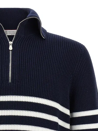 Brunello Cucinelli English Half-ribbed Sweater Sweaters And Cardigans Blue In Blue