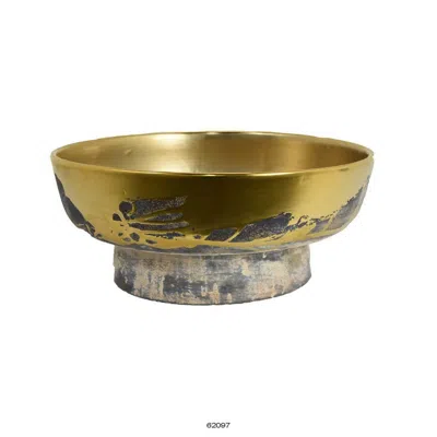 Hivvago 16 Inch Decorative Bowl, Distressed Gold Finish, Modern Aesthetic, Ceramic In Gold