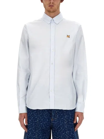 Maison Kitsuné Tailored Long-sleeve Cotton Shirt In Gray