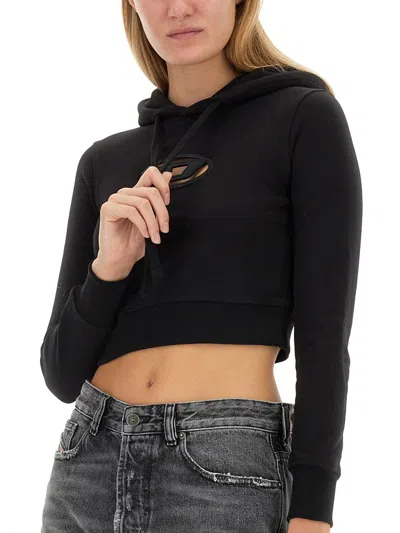 Diesel Hoodie Con Logo Oval D Cut-out In Black