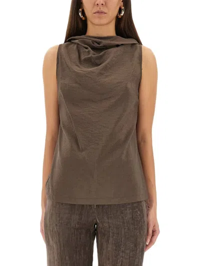 Alysi Pleated Detail Top In Brown