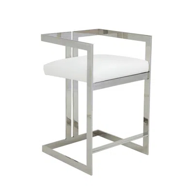 Hivvago Suki 26 Inch Counter Stool Chair, White Faux Leather, Stainless Steel In Gray