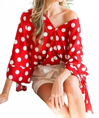 Vine & Love Darla Polka Dot Tie Detail Blouse In Red In Red