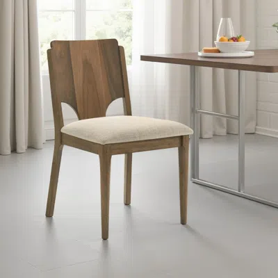 Hivvago Billie Dining Chair Set Of 2, Beige Fabric Seat, Brown Hardwood Frame In Brown