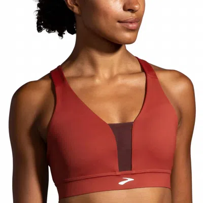 Brooks Drive Plunge Run Bra In Copper/ Run Raisin/ Ice Blue In Brown