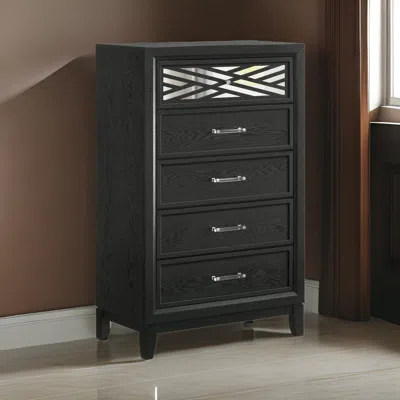 Hivvago Kira 50 Inch Tall Dresser Chest, 5 Dovetail Drawers, Black Rubberwood In Black