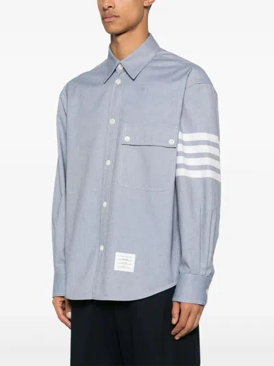 Thom Browne Flannel Shirt Featuring Button-down Collar In Gray