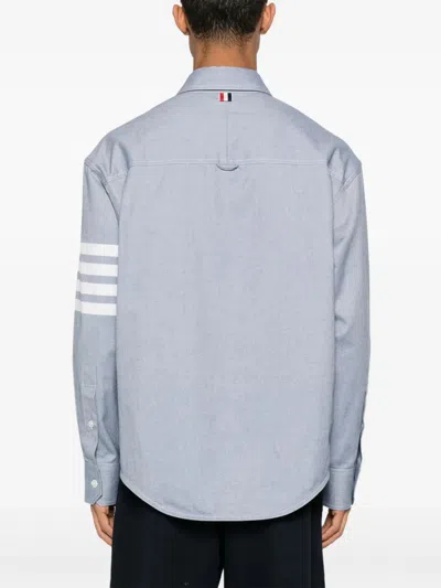 Thom Browne Flannel Shirt Featuring Button-down Collar In Gray