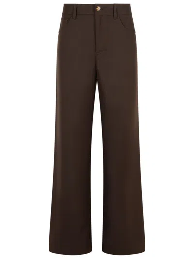 Séfr Wide-leg Wool Blend Trousers In Brown
