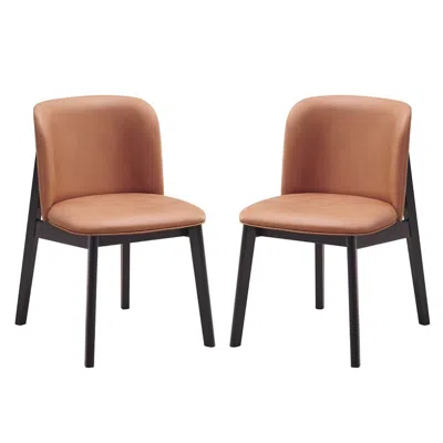 Hivvago Iora 22 Inch Side Dining Chair Set Of 2, Ergonomic, Brown Fabric, Black In Brown