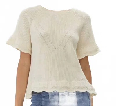 Jodifl Jayla Scalloped Detailed Short Sleeve Sweater In Cream In Animal Print