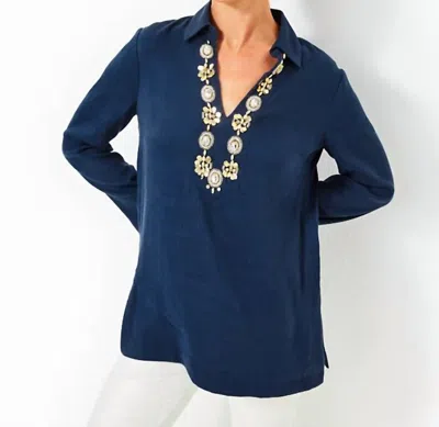 Lilly Pulitzer Simona Tunic Top In Low Tide Navy In Animal Print