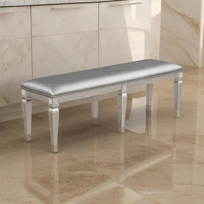 Hivvago Scott 60 Inch Dining Bench, Sparkling Silver Gray Faux Leather, Wood Frame In Gray