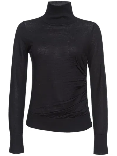 Pinko Fitted Ribbed Turtleneck Sweater With Decorative Buttons In Black