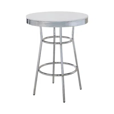 Hivvago 42 Inch Round Bar Table, Ribbed Apron, Glossy White Lacquer, Retro Style In Gray