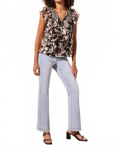 Tribal Mixed Print Notch Neck Blouse In Coco Milk In Black