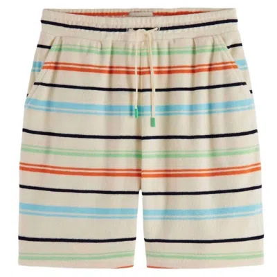 Scotch & Soda Women's Towelling Striped Sweatshorts In Light Beige In Multi