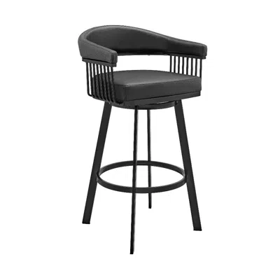 Hivvago Swivel Barstool With Open Metal Frame And Slatted Arms, Black In Black