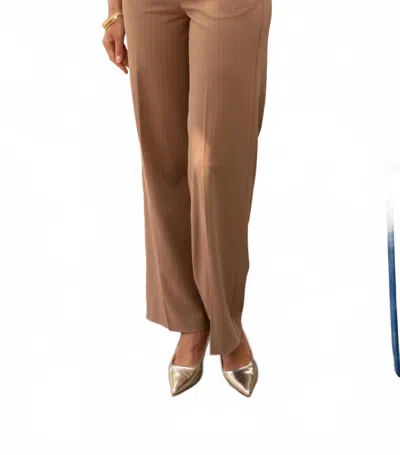 Attentif Dual Appeal Striped Straight-cut Pants In Camel In Brown