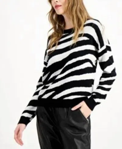Bar Iii Long Sleeve Stripe Top In Black In Black