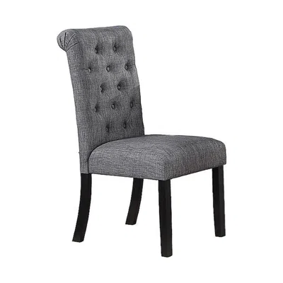 Hivvago Jie 25 Inch Dining Chair, Tufted Gray Upholstery, Rolled Top, Black Wood In Gray