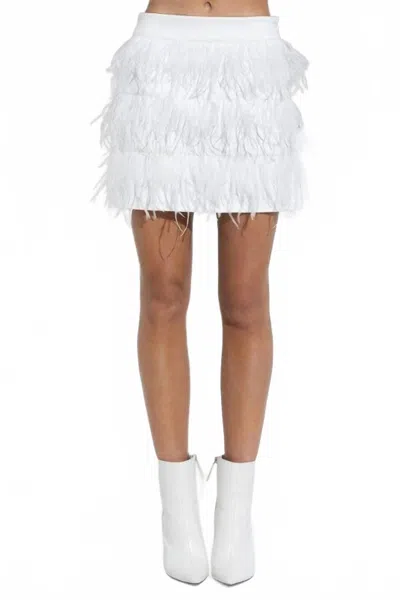 Blue B Aria Tiered Feather Mini Skirt In White In White