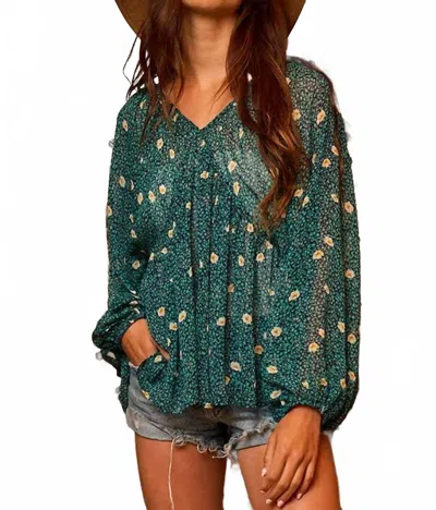Bucketlist Floral Print Lurex Chiffon Blouse Top In Green In Green
