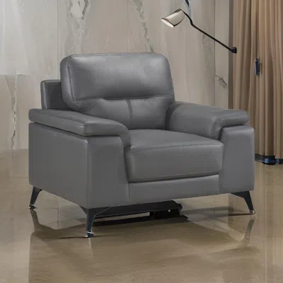Hivvago Mica 36 Inch Accent Chair, Dark Gray Top Grain And Faux Leather, Metal Legs In Gray