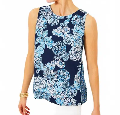 Lilly Pulitzer Iona Bouquet All Day Sleeveless Top In Low Tide Navy In Animal Print