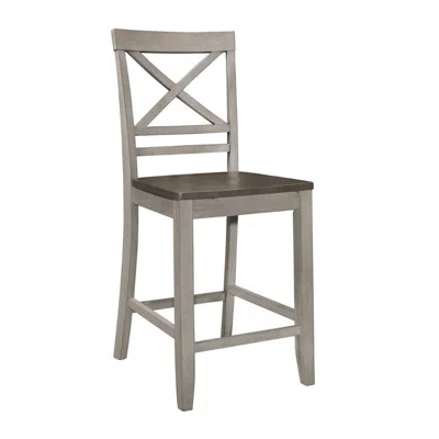 Hivvago Brian 23 Inch Counter Chair, Crossbuck Backrest, Rustic Gray Wood, Brown In Gray