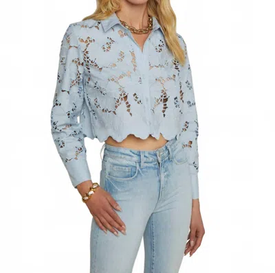 L'agence Seychelle Floral Eyelet-embroidered Cropped Shirt In Blue